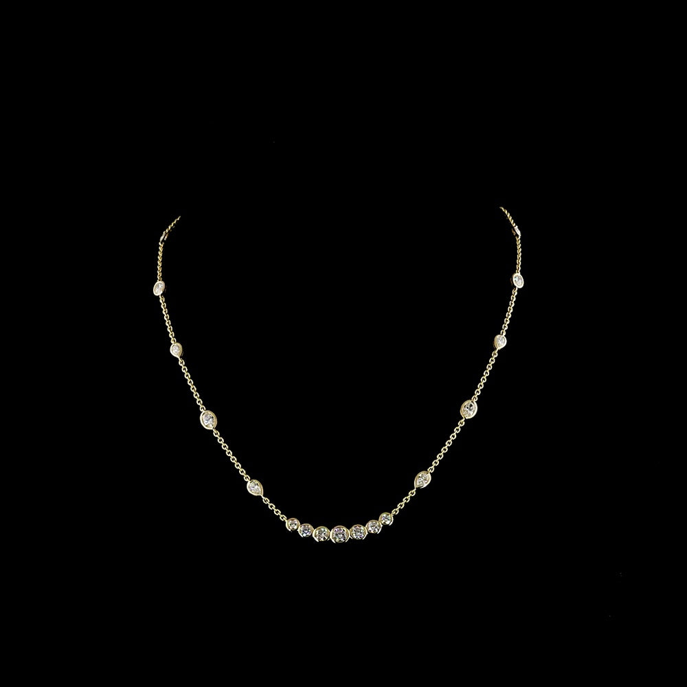14K Yellow Gold 18" Mixed Shape Station Necklace with Bezel Set Lab Diamonds - 3.14 Carats Total Diamond Weight - Covaloro Fine Jewelry