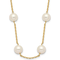 14K Yellow Gold 18" Necklace with 14 White Freshwater Cultured Pearls - 8-9mm Pearls by Monteluci Fine Jewelry