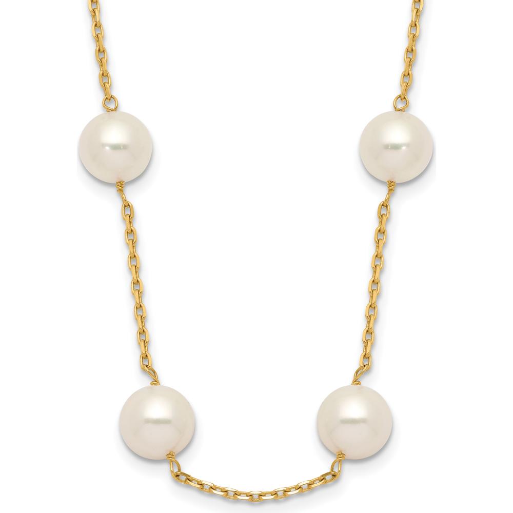 14K Yellow Gold 18" Necklace with 14 White Freshwater Cultured Pearls - 8-9mm Pearls by Monteluci Fine Jewelry
