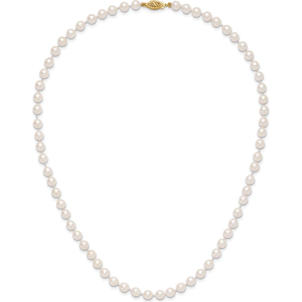 14K Yellow Gold 18" Necklace with 5-6mm White Akoya Cultured Pearls - Polished Finish by Monteluci Fine Jewelry