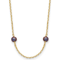 14K Yellow Gold 18" Necklace with 9 Black Near-Round Freshwater Cultured Pearls - 5-6mm by Monteluci Fine Jewelry