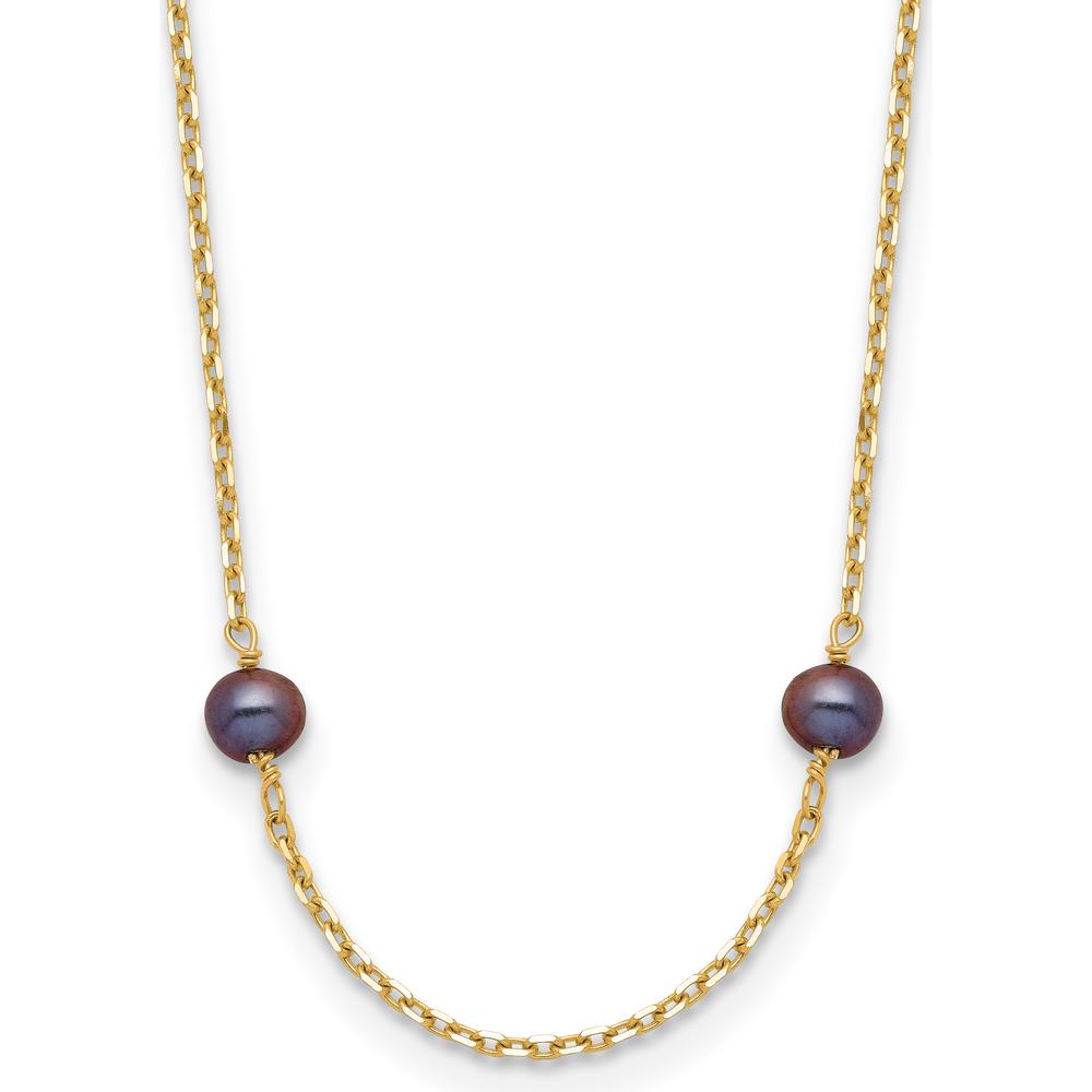 14K Yellow Gold 18" Necklace with 9 Black Near-Round Freshwater Cultured Pearls - 5-6mm by Monteluci Fine Jewelry
