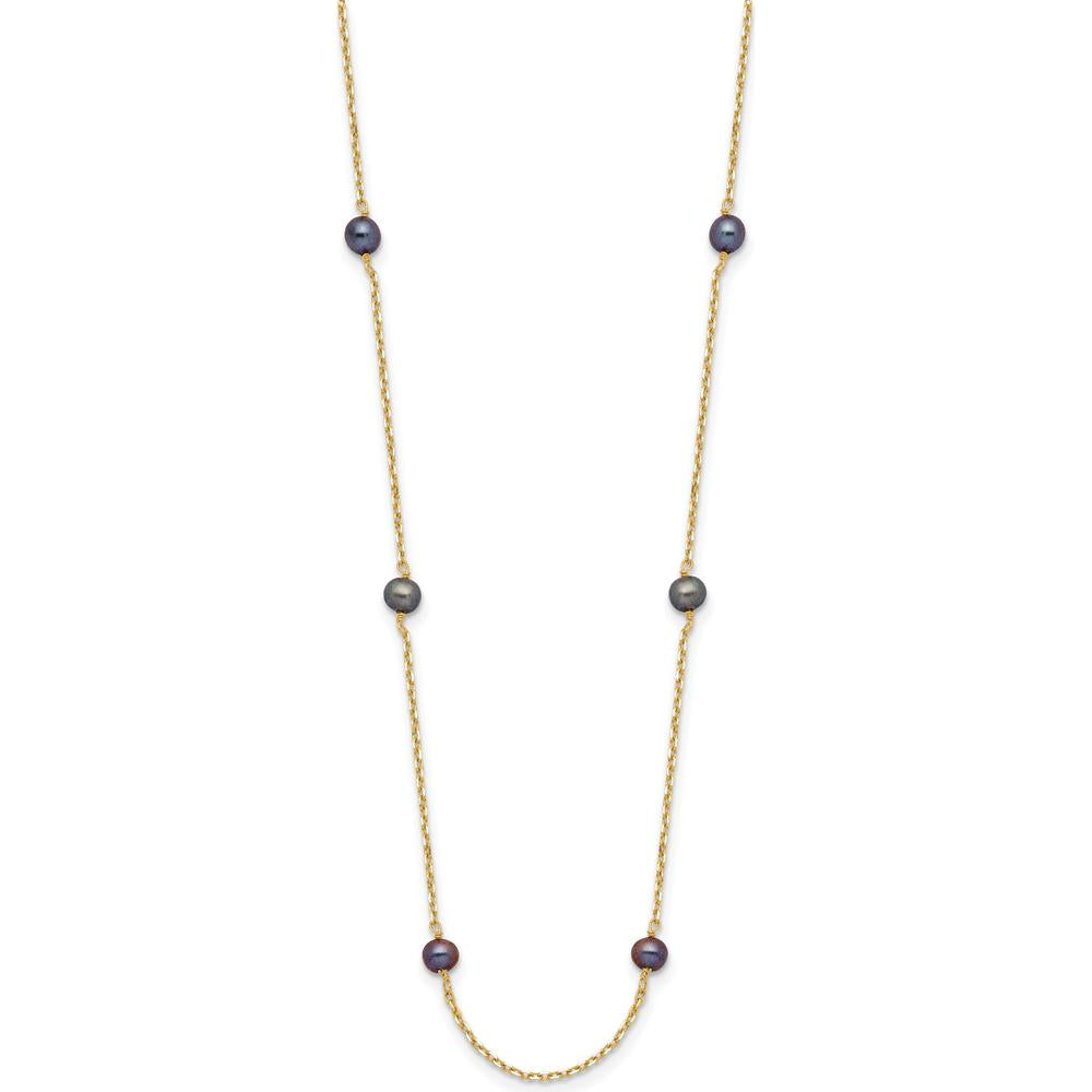 14K Yellow Gold 18" Necklace with 9 Black Near-Round Freshwater Cultured Pearls - 5-6mm by Monteluci Fine Jewelry