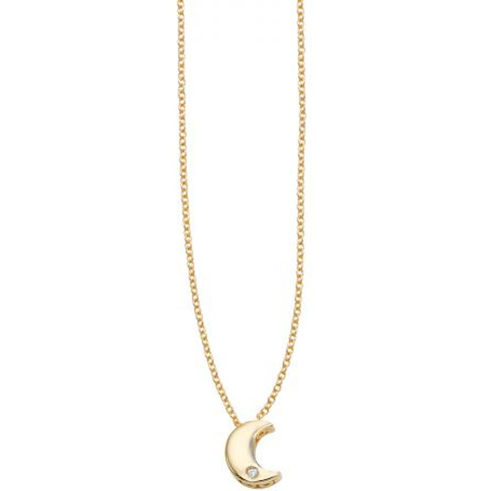 14K Yellow Gold 18" Necklace with Crescent Moon Pendant and 0.005 Carat Diamond by Orozza Fine Jewelry