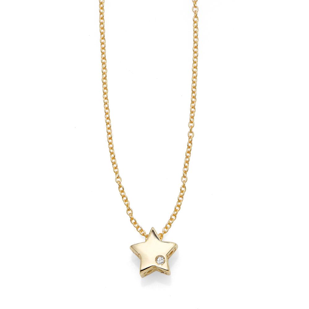 14K Yellow Gold 18" Necklace with Diamond-Set Star Pendant - .005 Carat Diamond Accent by Orozza Fine Jewelry