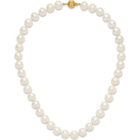 14K Yellow Gold 18" Necklace with Near-Round 10-11mm White Freshwater Cultured Pearls by Monteluci Fine Jewelry
