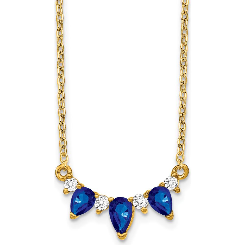 14K Yellow Gold 18" Necklace with Pear Sapphire and Round Diamonds - 0.42 Carat Total Sapphire Weight, 0.06 Carat Total Diamond Weight by Lumare Gioia