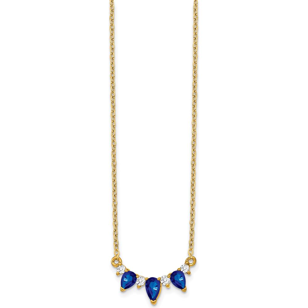 14K Yellow Gold 18" Necklace with Pear Sapphire and Round Diamonds - 0.42 Carat Total Sapphire Weight, 0.06 Carat Total Diamond Weight by Lumare Gioia