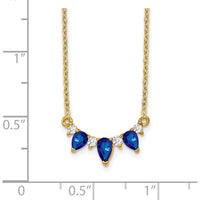 14K Yellow Gold 18" Necklace with Pear Sapphire and Round Diamonds - 0.42 Carat Total Sapphire Weight, 0.06 Carat Total Diamond Weight by Lumare Gioia