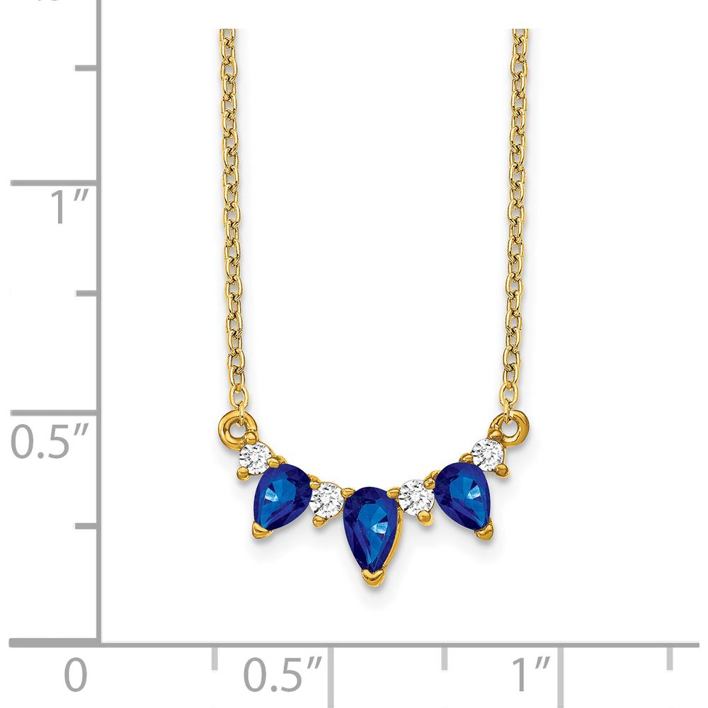 14K Yellow Gold 18" Necklace with Pear Sapphire and Round Diamonds - 0.42 Carat Total Sapphire Weight, 0.06 Carat Total Diamond Weight by Lumare Gioia