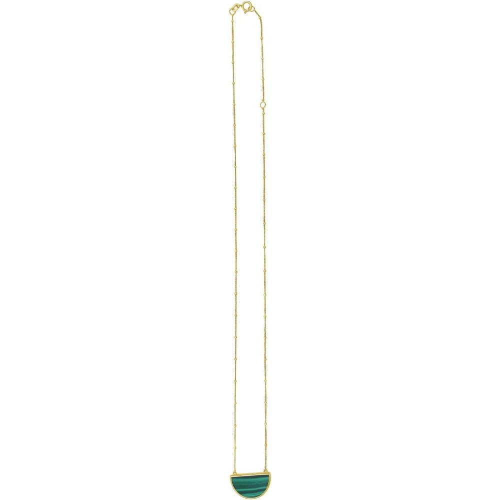 14K Yellow Gold 18" Necklace with Polished Malachite Geometric Half Moon Pendant by Orozza Fine Jewelry