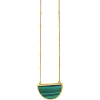 14K Yellow Gold 18" Necklace with Polished Malachite Geometric Half Moon Pendant by Orozza Fine Jewelry