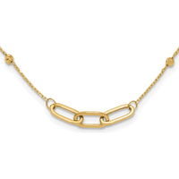 14K Yellow Gold 18" Necklace with Polished Oval Links and Diamond-Cut Bead Stations by 0