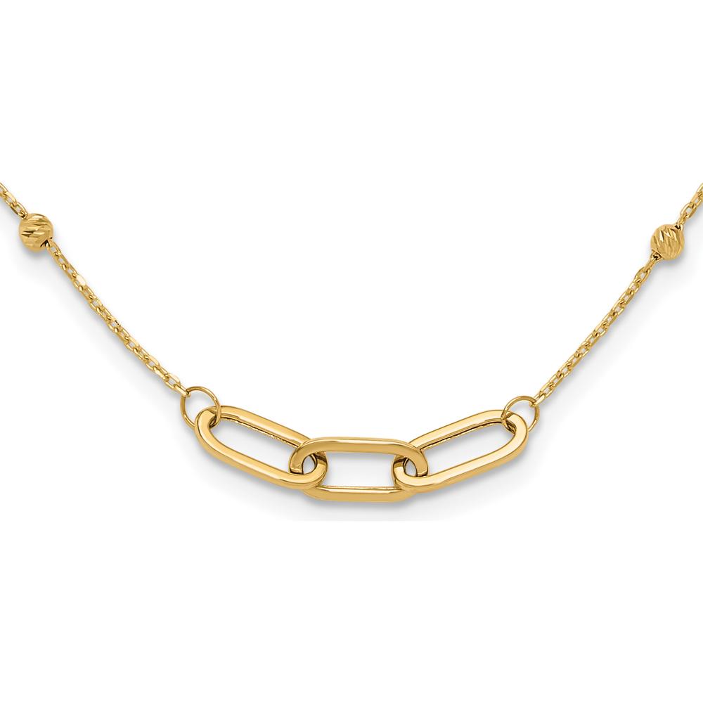 14K Yellow Gold 18" Necklace with Polished Oval Links and Diamond-Cut Bead Stations by 0
