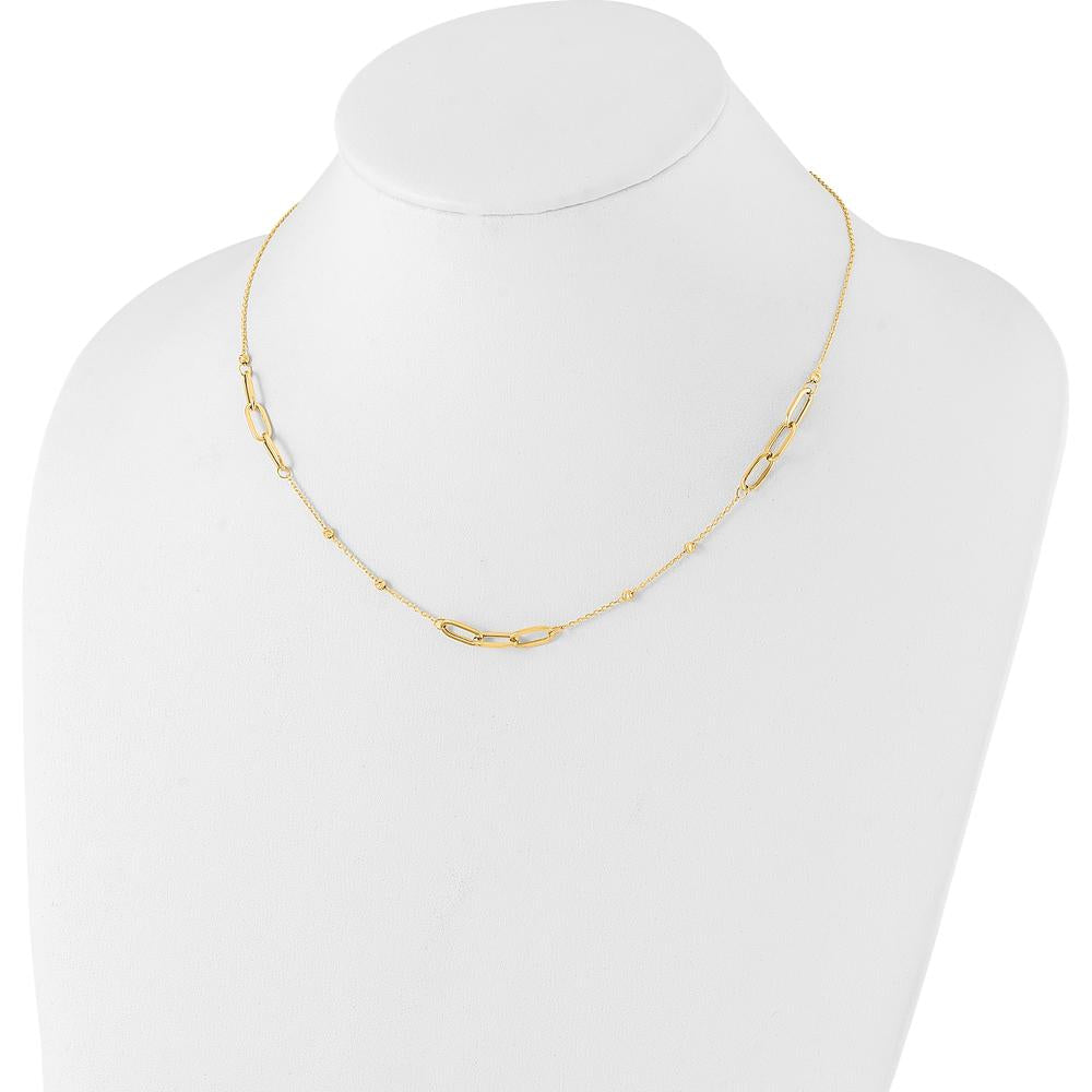 14K Yellow Gold 18" Necklace with Polished Oval Links and Diamond-Cut Bead Stations by 0
