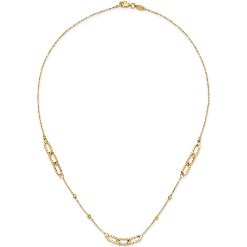 14K Yellow Gold 18" Necklace with Polished Oval Links and Diamond-Cut Bead Stations by 0