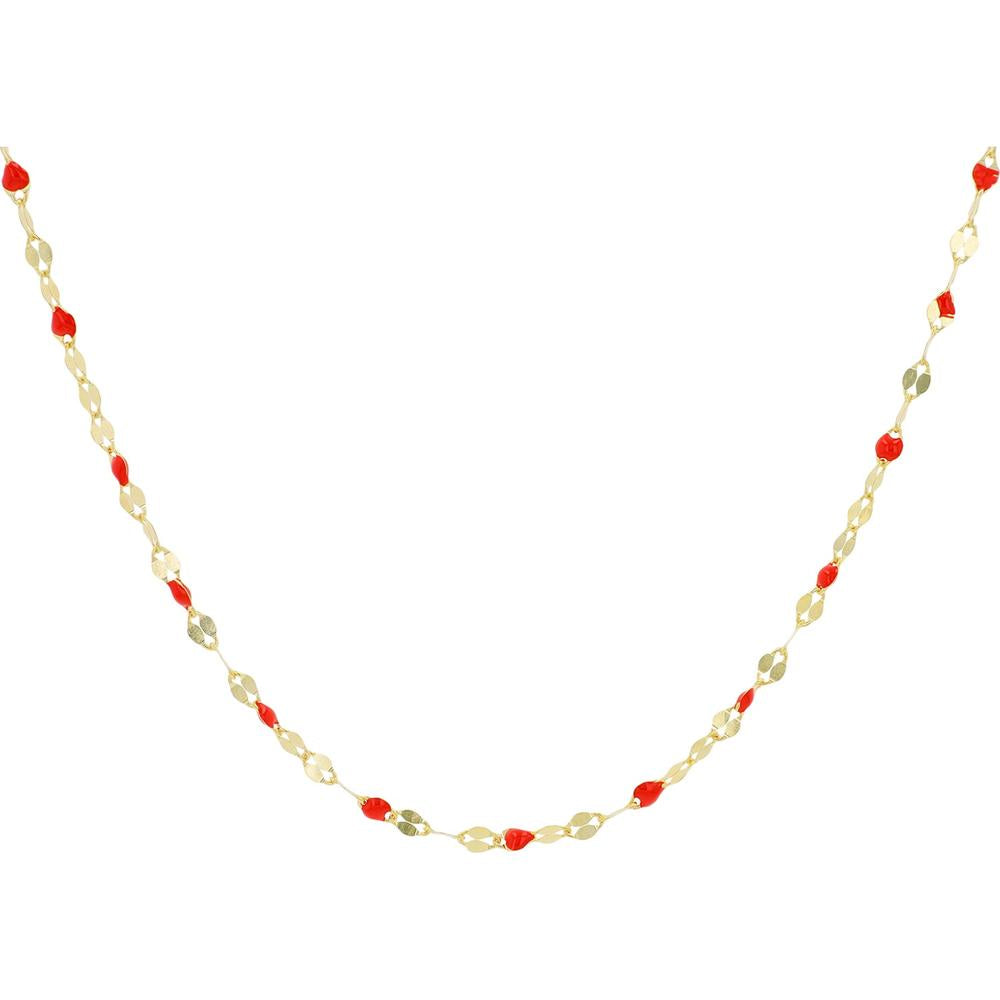 14K Yellow Gold 18" Necklace with Red Enamel Accents