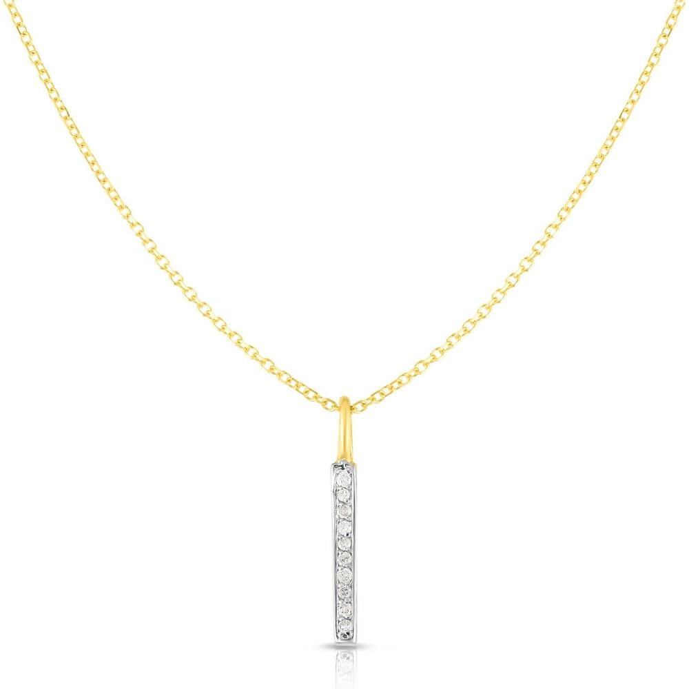 14K Yellow Gold 18" Necklace with Round Diamond Bar - 0.06 Carat Total Diamond Weight by Orozza Fine Jewelry