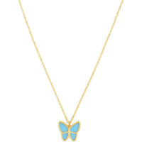 14K Yellow Gold 18" Necklace with Turquoise Paste Butterfly Pendant - Primavera Collection by Orozza Fine Jewelry