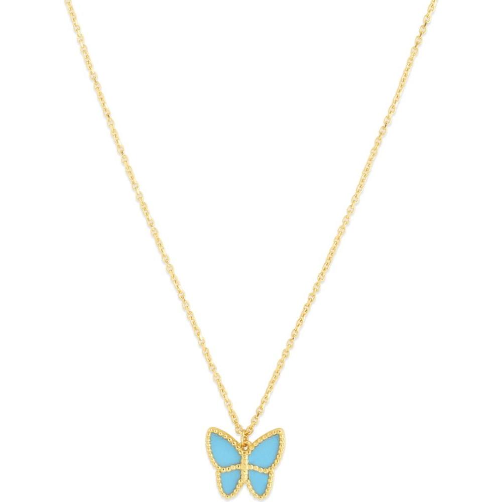 14K Yellow Gold 18" Necklace with Turquoise Paste Butterfly Pendant - Primavera Collection by Orozza Fine Jewelry