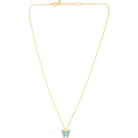14K Yellow Gold 18" Necklace with Turquoise Paste Butterfly Pendant - Primavera Collection by Orozza Fine Jewelry