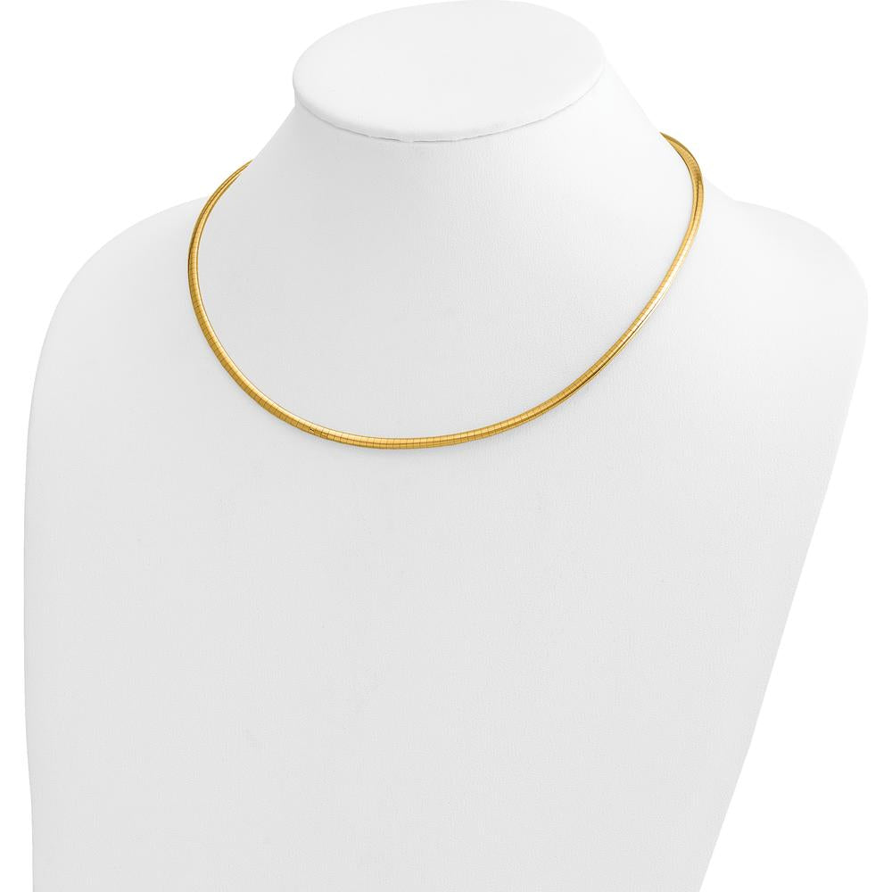 14K Yellow Gold 18" Omega Necklace with Polished Domed Profile - 3mm Width by Oro Pregiato