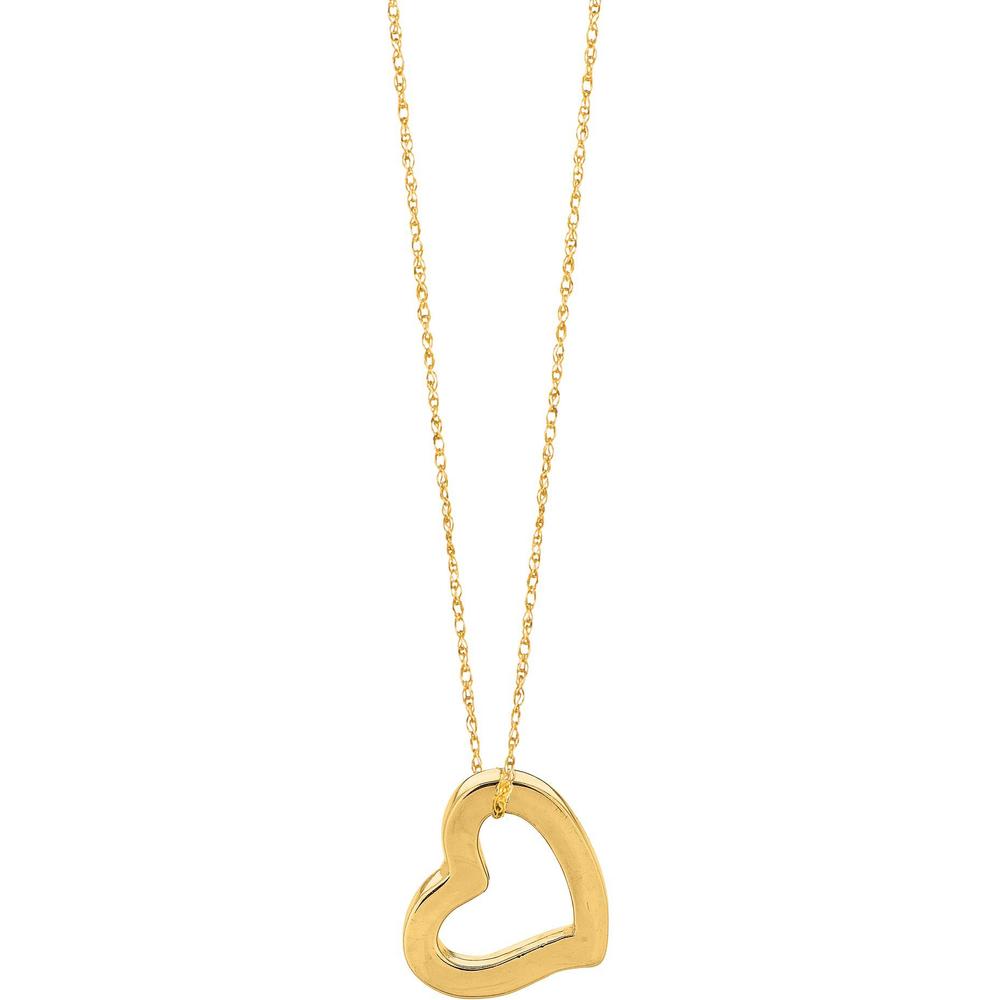 14K Yellow Gold 18" Open Heart Pendant Necklace - Polished Finish by Orozza Fine Jewelry