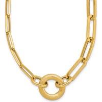 14K Yellow Gold 18" Paperclip Link Necklace with Brushed Circle Pendant by 0