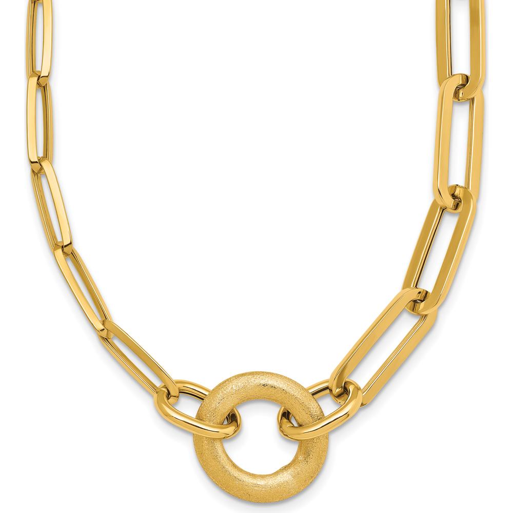 14K Yellow Gold 18" Paperclip Link Necklace with Brushed Circle Pendant by 0