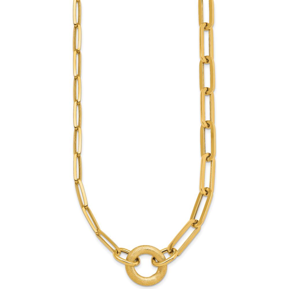 14K Yellow Gold 18" Paperclip Link Necklace with Brushed Circle Pendant by 0