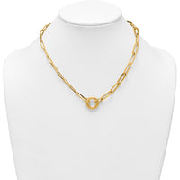 14K Yellow Gold 18" Paperclip Link Necklace with Brushed Circle Pendant by 0