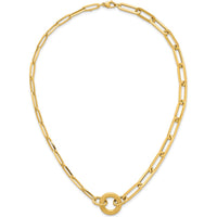 14K Yellow Gold 18" Paperclip Link Necklace with Brushed Circle Pendant by 0