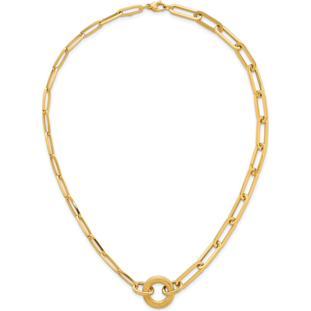 14K Yellow Gold 18" Paperclip Link Necklace with Brushed Circle Pendant by 0