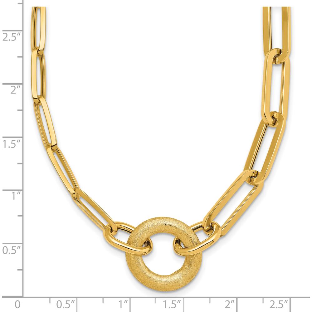 14K Yellow Gold 18" Paperclip Link Necklace with Brushed Circle Pendant by 0