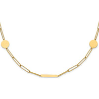 14K Yellow Gold 18" Paperclip Link Necklace with Circles and Bar Accents by 0