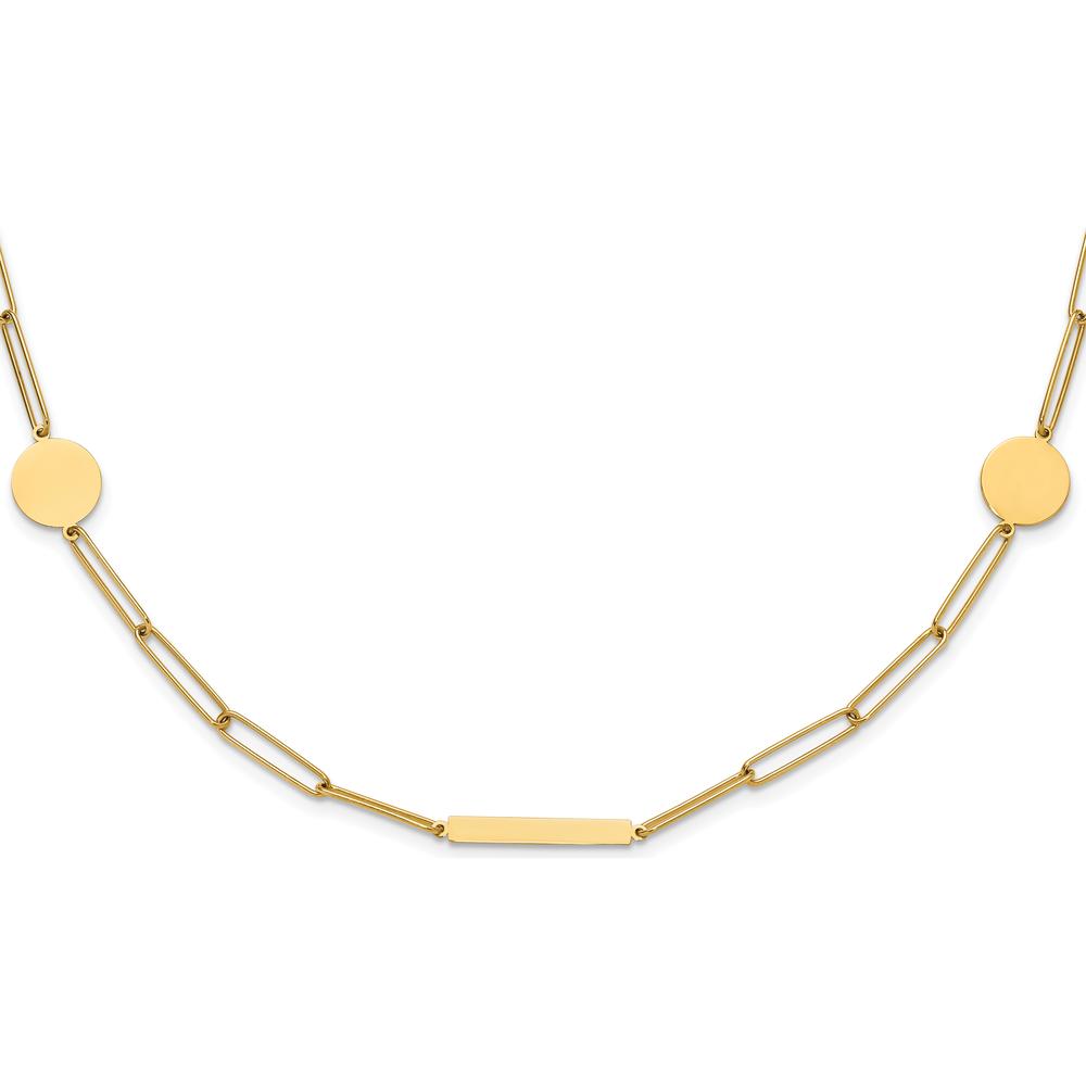 14K Yellow Gold 18" Paperclip Link Necklace with Circles and Bar Accents by 0