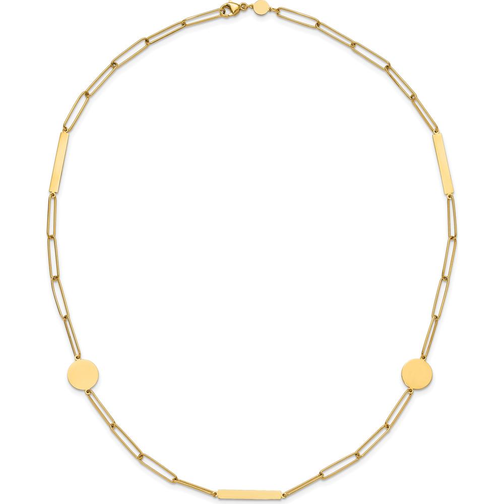 14K Yellow Gold 18" Paperclip Link Necklace with Circles and Bar Accents by 0