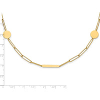 14K Yellow Gold 18" Paperclip Link Necklace with Circles and Bar Accents by 0