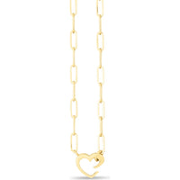 14K Yellow Gold 18" Paperclip Necklace with Push-Lock Heart Charm by Orozza Fine Jewelry