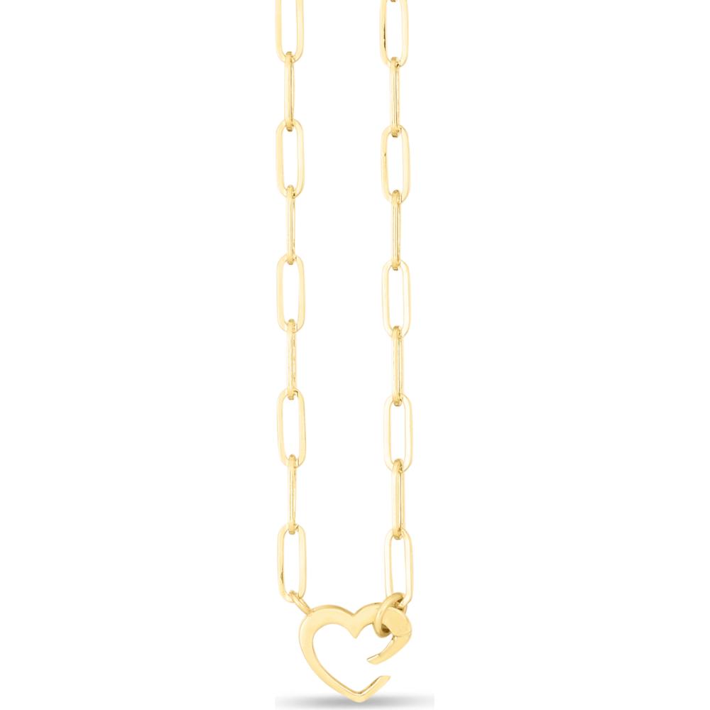 14K Yellow Gold 18" Paperclip Necklace with Push-Lock Heart Charm by Orozza Fine Jewelry