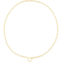14K Yellow Gold 18" Paperclip Necklace with Push-Lock Heart Charm by Orozza Fine Jewelry