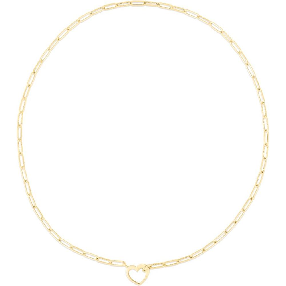 14K Yellow Gold 18" Paperclip Necklace with Push-Lock Heart Charm by Orozza Fine Jewelry