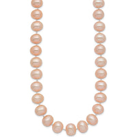 14K Yellow Gold 18" Pink Freshwater Cultured Pearl Necklace with Near-Round 8-9mm Pearls and Pearl Clasp by Monteluci Fine Jewelry