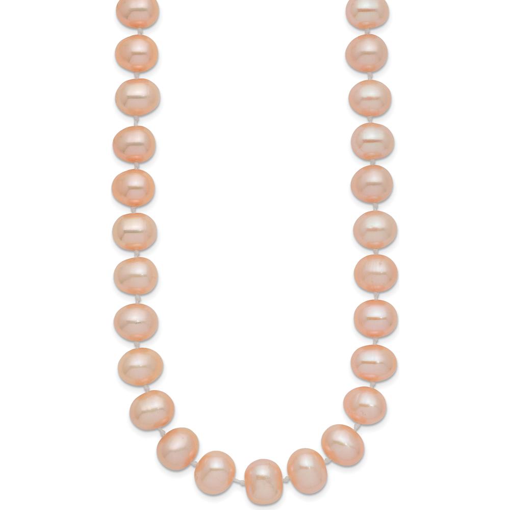 14K Yellow Gold 18" Pink Freshwater Cultured Pearl Necklace with Near-Round 8-9mm Pearls and Pearl Clasp by Monteluci Fine Jewelry