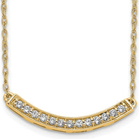 14K Yellow Gold 18" Polished Curved Bar Necklace with 1/6 Carat Round Diamonds by Monteluci Fine Jewelry