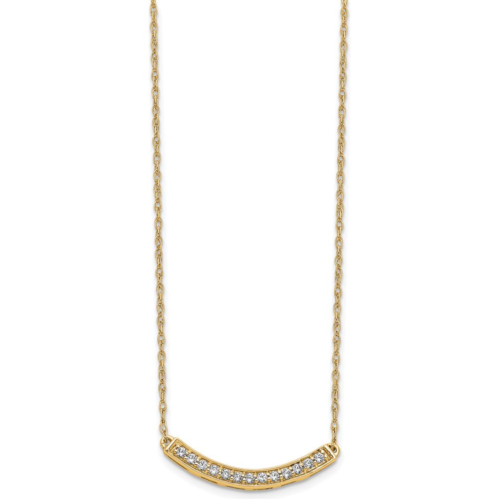 14K Yellow Gold 18" Polished Curved Bar Necklace with 1/6 Carat Round Diamonds by Monteluci Fine Jewelry