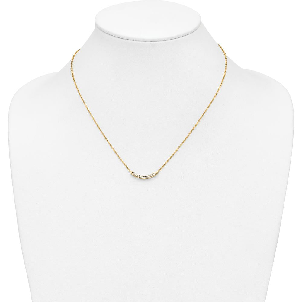 14K Yellow Gold 18" Polished Curved Bar Necklace with 1/6 Carat Round Diamonds by Monteluci Fine Jewelry