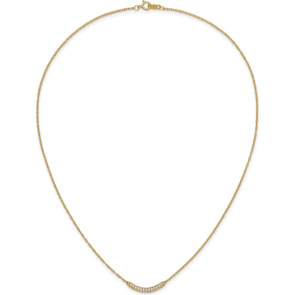 14K Yellow Gold 18" Polished Curved Bar Necklace with 1/6 Carat Round Diamonds by Monteluci Fine Jewelry