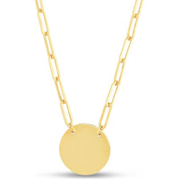 14K Yellow Gold 18" Polished Disc Necklace on Paperclip Chain by Orozza Fine Jewelry