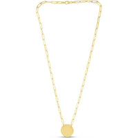 14K Yellow Gold 18" Polished Disc Necklace on Paperclip Chain by Orozza Fine Jewelry